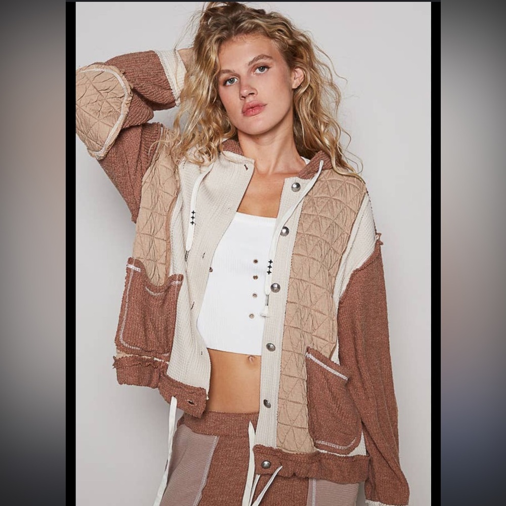 POL clothing oversized quilted patchwork button u… - image 1